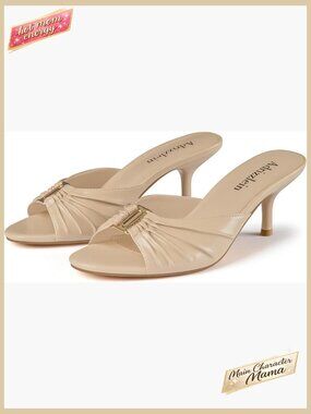 Kitten Heel Mules Peep Toe Ruched Slip On Sandals Elegant Dress Shoes Chic